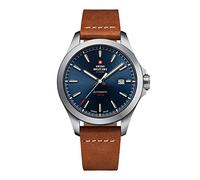 Swiss Military by Chrono Herren Uhr Armbanduhr Automatik Uhrwerk mit Lederarmband Analoge Herrenuhr Silber SMA34077.09