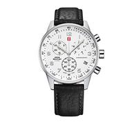 Swiss Military by Chrono Herren Uhr Chronograph Quarzuhrwerk mit Lederarmband Analoge Herrenuhr Armbanduhr Silber SM34012.06