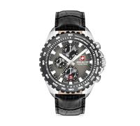 Swiss Military Hanowa Herren Armbanduhr Chronograph Leder Schwarz Silber 42mm Herrenuhr Analog Quarz
