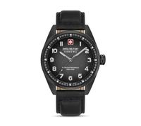 Swiss Military Hanowa Armbanduhr Greyhound 42 mm Edelstahlgehäuse Schwarz Lederband Quarz Saphirglas