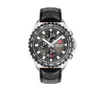 Swiss Military Hanowa Herren Armbanduhr Chronograph Leder Schwarz Silber 42mm Herrenuhr Analog Quarz