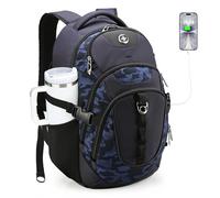 Swissdigital Design Laptop-Rucksack mit USB-Ladeanschluss, Reiserucksack passend für 15,6 Zoll Computer, 31 l College-Schulrucksack für Herren, Blau Camo | SD803
