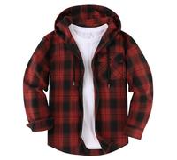 SwissWell Hemd mit Kapuze Herren Langarm Flanellhemd Karierte Holzfällerhemd Lässig Reißverschluss Hoodie Hemdjacke Frühling Herbst Arbeitshemd,D35 Schwarz Rot,M