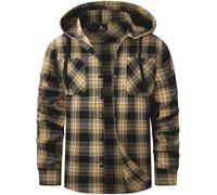 SwissWell Holzfällerhemd Herren Flanellhemd Kariertes Hemd mit Kapuze Langarm Holzfäller Jacke Outdoor Kapuzenhemd Männer Schwarz-Beige XL