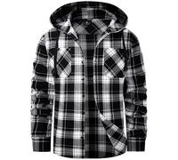 SwissWell Holzfällerhemd Herren Flanellhemd Kariertes Hemd mit Kapuze Langarm Holzfäller Jacke Outdoor Kapuzenhemd Männer Weiß-Schwarz XXL