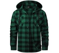 SwissWell Holzfällerhemd Herren Flanellhemd Kariertes Hemd mit Kapuze Langarm Holzfäller Jacke Outdoor Kapuzenhemd Männer Grün L