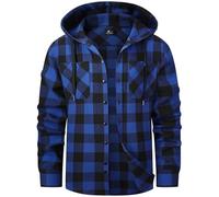 SwissWell Holzfällerhemd Herren Flanellhemd Kariertes Hemd mit Kapuze Langarm Holzfäller Jacke Outdoor Kapuzenhemd Männer Blau M