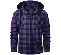 SwissWell Holzfällerhemd Herren Flanellhemd Kariertes Hemd mit Kapuze Langarm Holzfäller Jacke Outdoor Kapuzenhemd Männer Violett L