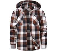 SwissWell Holzfällerhemd Herren Flanellhemd Kariertes Hemd mit Kapuze Langarm Holzfäller Jacke Outdoor Kapuzenhemd Männer Kaffeebraun XXL