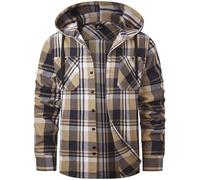 SwissWell Holzfällerhemd Herren Flanellhemd Kariertes Hemd mit Kapuze Langarm Holzfäller Jacke Outdoor Kapuzenhemd Männer Blau-Beige 3XL