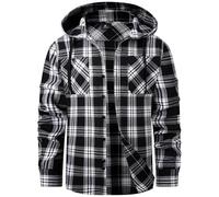 SwissWell Holzfällerhemd Herren Flanellhemd Kariertes Hemd mit Kapuze Langarm Holzfäller Jacke Outdoor Kapuzenhemd Männer Dunkelschwarz-Weiß 3XL