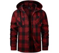 SwissWell Holzfällerhemd Herren Flanellhemd Kariertes Hemd mit Kapuze Langarm Holzfäller Jacke Outdoor Kapuzenhemd Männer Dunkelrot XXL