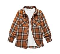 SwissWell Jungen Kariertes Hemd Kinder Langarm Hemden Casual Flanellhemd Button Down Trachtenhemd Holzfällerhemd Braun L