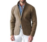 SWJGLITTR Herren-Blazer, Knopfleiste, Stehkragen, Strickjacke, Pullover, grobe Knopfleiste, Wolle, Anzugjacke, Khaki, XL