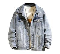 SWJGLITTR Herren-Jeansjacke im Used-Look, klassisch, gerissen, schmal, Hip-Hop, schmale Passform, Denim-Jacke, Blau, M