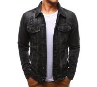 SWJGLITTR Herren-Jeansjacke im Used-Look mit Knopfleiste, lässig, zerrissene Trucker-Jeansjacke, schmal, gewaschen, Biker-Denim-Mantel, Schwarz, M