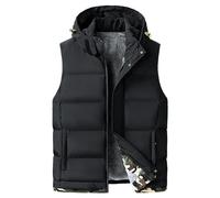 SWJGLITTR Herren Outdoor Winterweste Sherpa Gefüttert Kapuze Gepolsterte Weste Winter Warm Dicke Patchwork Ärmellose Jacke, Schwarz, L
