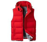 SWJGLITTR Herren Outdoor Winterweste Sherpa Gefüttert Kapuze Gepolsterte Weste Winter Warm Dicke Patchwork Ärmellose Jacke, Rot/Ausflug, einfarbig (Getaway Solids), 5XL