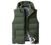 SWJGLITTR Herren Outdoor Winterweste Sherpa Gefüttert Kapuze Gepolsterte Weste Winter Warm Dicke Patchwork Ärmellose Jacke, Grün , 7XL