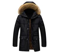 SWJGLITTR Herren Winter-Kapuzenjacke, gepolstert, Sherpa-Futter, warm, winddicht, Skinny, Qulited, Outwear mit Fellkapuze, Schwarz, L