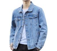 SWJGLITTR Klassische Herren-Jeansjacke mit Revers, schmale Passform, Trucker, Cowboy-Jacke, Tasche vorne, lässig, Denim-Jacke, Hell, blau, M