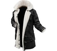 SWJGLITTR Winter-Lederjacken für Herren, künstliches Schaffell, Revers, Winter, warme Jacke, Herren, Lamm-Fleece, Knopf, Ledermantel, Schwarz, XL