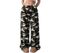 SWOAMER Damen Flanell Schlafanzughose Dick Schlafhose Oversize Pyjamahose Y2k Flauschig Freizeithose Hoch Taillierte Kuschelhose Camo-Schleife L
