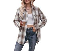 SWOAMER Damen Kariertes Hemdbluse Oversize Knopfleiste Langarm Kariert Hemd Oktoberfest Karo Bluse Casual Tops Kaffee S