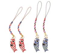 SWOOMEY Glücksbringer Handy Anhänger Fisch 4 Stück Japanische Karpfen Flaggen mit Seil Taschenanhänger für Handys Damen und Outdoor Einsatz