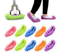 Swpeet 10Pcs/5 Pairs Mop Slippers Shoes, 5 Colors 8'' Multi Function Washable Reusable Dust Duster Soft Microfiber Cleaning House Mop Slippers Floor Cleaning Tool Shoes Cover for House Kitchen Office
