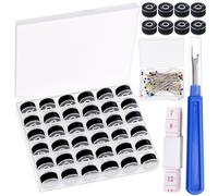 Swpeet 138Pcs schwarzer vorgewickelter Spulen-Faden mit klarem Speicher-Plastikkoffer-Kasten, Polyester-Faden-vorgewickelte Spulen-Set Nähgarn-Kit für Handstickerei-Maschine Nähen Handwerkszubehör