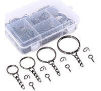 Swpeet 300-teiliges Schlüsselanhänger-Set, 100 Stück Schlüsselanhängerringe mit Kette und 100 Stück Biegeringe mit Schraubösen für Schmuckherstellung - 1,9 cm, 1,2 cm, 1,6 cm (6/5 Zoll) (schwarz)