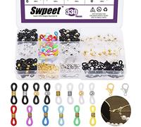 Swpeet 330 Stück Gold und Silber, 1,9 cm verstellbare Silikon-Brillenkettenenden, Brillenendverbinder und 15/32 Zoll Edelstahl Karabinerverschlüsse, Armband, Halskette, Anti-Federverbinder