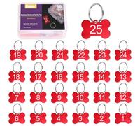 Swpeet 50pcs 1-25 Nummer Rote Knochenförmige Aluminium Nummer Tags mit Schlüsselringen Sortiment Kit, Metall Schlüsselanhänger Tag mit Schlüsselringen Nummerierte Schlüssel Tags ID Tags für Codierung