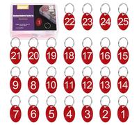 Swpeet 50pcs 1-25 Zahl rote ovale Aluminium Zahl Tags mit Schlüsselringen Sortiment Kit, Metall Schlüsselanhänger Tag mit Schlüsselringen nummerierte Schlüssel Tags ID Tags für Codierung