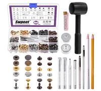 Swpeet Leder Schnappverschlüsse Kit 160 Sets 12,5 mm Lederschnappverschlüsse und 8 mm Ledernieten Doppelkappennieten mit Befestigungswerkzeug Werkzeugsortiment, Doppelkappennieten