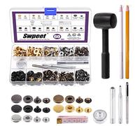 Swpeet Leder Schnappverschlüsse Kit Swpeet 60 Sets 15mm Leder Druckknöpfe mit 4Pcs Befestigungswerkzeug und Plastikhammer Sortiment Kit, Handwerk Snap Leder Druckknöpfe Metall Druckknöpfe Metall