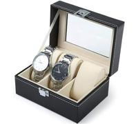 SXCCNW Uhrenbox mit 3 Fächern, Uhrenkasten mit Glasdecke, Uhrenkoffer mit Herausnehmbaren Uhrenkissen, Uhren Aufbewahrungsbox Premium-Uhrenschatulle für Geschenk für Boyfriend Ehemann Schwarz