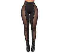 Sxglamr Durchsichtige Damen-Leggings, sexy, elastisch, Bleistift-Hose, schwarzes Netzgewebe, hohe Taille, lässige Strumpfhose, schwarz (Netzstoff), S