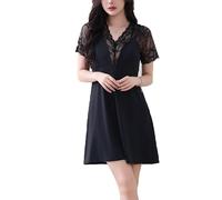 SXHEYUY Frauen Modal Baumwolle Nachtwäsche Pyjamas, Kurze Streifen V-Ausschnitt Mode Sommer Kausales Sexy Nachthemd,Schwarz,M