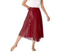 Sxiwei Ballett Wickelrock Damen Chiffon Midi Tanz Röcke Hohe Taille Lange Swing Ballettrock in A-Linie Tango Jazz Kostüm Burgundy Einheitsgröße