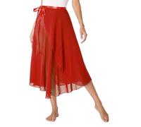 Sxiwei Ballett Wickelrock Damen Chiffon Midi Tanz Röcke Hohe Taille Lange Swing Ballettrock in A-Linie Tango Jazz Kostüm Rot Einheitsgröße