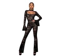 Sxiwei Damen Durchsichtige Bodycon Jumpsuit Auffallende Bein Jumpsuit Clubwear Jumpsuits Spitzen Bodysuit Für Durchsichtige Bodysuit Schule Schwarz M