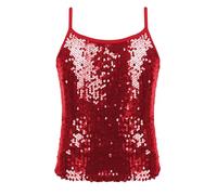 Sxiwei Glitzer Shirt Mädchen Pailletten Unterhemd Tank Top Spaghetti-Träger Shirts Camisole Trägertop Jazz Dance Kurz Bauchfrei Tanz Kostüm