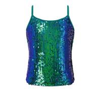 Sxiwei Glitzer Shirt Mädchen Pailletten Unterhemd Tank Top Spaghetti-Träger Shirts Camisole Trägertop Jazz Dance Kurz Bauchfrei Tanz Kostüm Grün 170-176