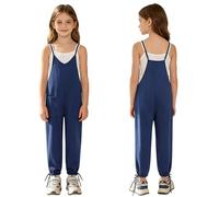 Sxiwei Kinder Mädchen Romper Spielanzug Spaghettistrap Overall Mit Taschen Herbst Winter Jumpsuit Sommer Romper Casual Kombianzug Für Damen Blau 122-128