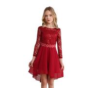 Sxiwei Mädchen Prinzessin Kleid Langarm Spitzen Partykleid Kommunionskleid Midi Abendkleid Ballkleid Tüll Hochzeitskleid Für 5-16 Jahre Burgundy 158-164