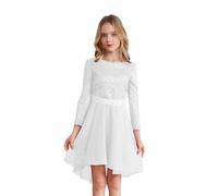Sxiwei Mädchen Prinzessin Kleid Langarm Spitzen Partykleid Kommunionskleid Midi Abendkleid Ballkleid Tüll Hochzeitskleid Für 5-16 Jahre Elfenbein 158-164