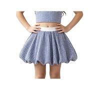 Sxiwei Uniform Rock Mädchen Mädchen Blasen Skort Ballon Hochbundrock Tennis Skort Blasen Shorts Plissee Karo Rock Sport Skorts Freizeit Blau Weiß 170-176