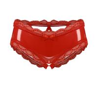 Sxiwei Unterhosen Damen Wetlook Ouvert-Slip mit Offener Schritt V-Rücken Mini String Tanga Bikini Hose Low Rise Unterwäsche Rot XXL